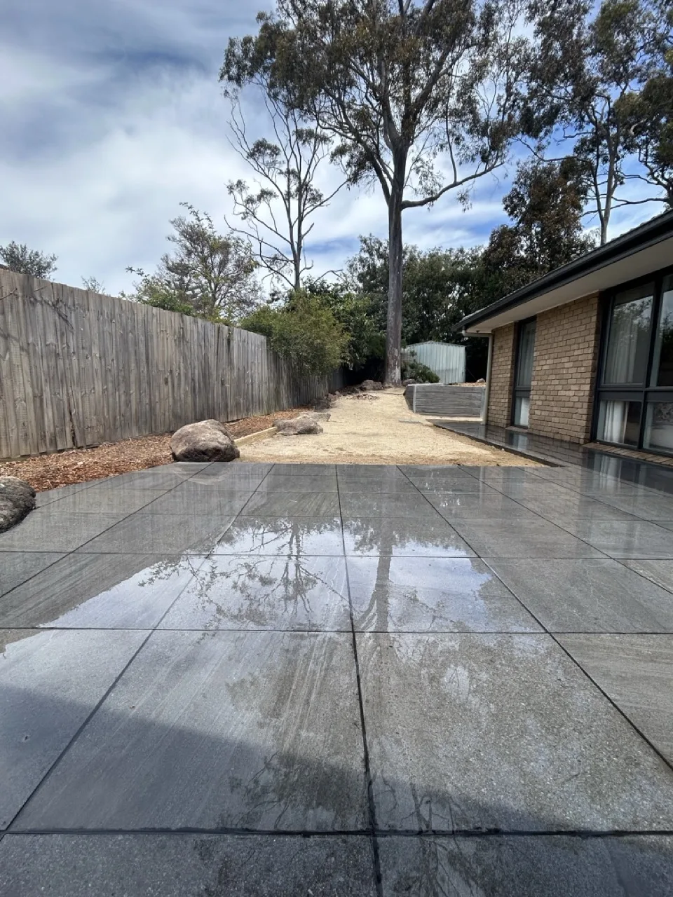 Backyard layout with upgraded entertaining area